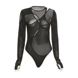 Summer Solid Bodysuit See-Through Sexy Hollow Design Asymmetrical Slim Fit For High Street Sexy Women