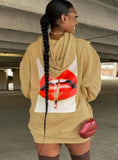 Khaki Lipsy Print Front Pocket Hooded Sweatshirt