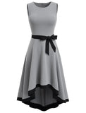 Vintage O-Neck Sleeveless Solid Bow A-line Midi