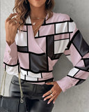 New Striped Print Shirt Blouse Women Fashion V-neck Long Sleeve Shirts For Women 2024 Casual Loose Tops Blusa Office Lady-Outfit