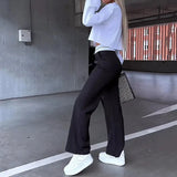 Turn Down Collar Solid Shirt Tops Single Breasted Women Two Piece Sets Flared Long Pants Set High Waist Slim Fit 2023-Outfit