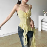 Summer New Women's Pure Color Dress Street Fashion V-Neck Sling Perspective Top