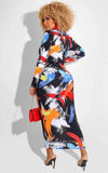 Multi-Color Print Full Sleeve Long Bodycon