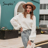 Winter lantern sleeve knitted sweater pullover Women loose O-neck solid sweater Female autumn casual sweater jumper