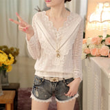V Neck 2021 Lace Blouse Women Spring and Autumn Fashion Long Sleeve Slim Shirt New Arrival Hot Sale Top Female 63C