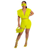 Solid Hooded Zip Tie Two Piece Shorts