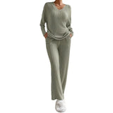 And Winter New Women's Pure Color V-Neck Loose Blouse Casual Straight Trousers Pit Two