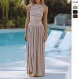 Trend New Fashion Sexy Sleeveless Foldless Body Waist Dress Solid Dress Dress