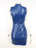 Autumn Solid Faux Leather Bodycon Mini Dresses Club Outfit For Women 2023 Sleeveless O Neck Party Short Dress