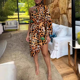 New Fashionable Sexy Lotus Leaf Edge Printed One-Sleeve Open-Shoulder Dress-Outfit