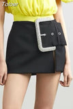 Streetwear Patchwork Diamond Skirt For Women High Waist Split Side Irregular Hem Mini Skirts Female Summer Clothes Style