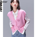 Women Knitted Vest 2022 Spring Sleeveless V Neck Flower Brooch Elegant Korea Style Knitwear Stacking Cardigan