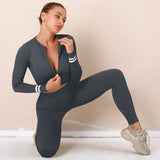 Seamless Gym Set Fitness Clothing Women Sports Clothing Sportswear Female Workout Legging Khaki Zipper Crop Top Sport
