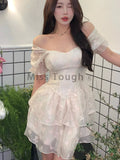 Lace Floral Cute Dress Women Designer Patchwork Chic Mini Dress Female Korean Fashion Fluffy Slim Kawaii Party Dress