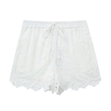 Summer Style Hollowed-Out Embroidered Shirt 7578101 Elastic Waist Shorts 7575019-Outfit