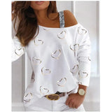 New Women's Blouse Shoulder Sequins Fashion T-Shirt With Long Sleeves-Outfit