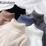 Women Korean Sweater Turtleneck Basic Slim Elastics Pullovers 2019 New Solid Knitted Runway Sweaters Sueter Mujer
