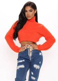 Orange Knit Turtleneck Long Sleeve Pullover Crop
