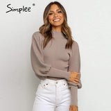 Autumn winter knitted sweater High collar Lantern Sleeve loose women's sweater High street fashion pullover 2020