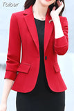 Elegant Autumn Blazer Long Sleeve Women Work Office Slim Design Chic Solid Color Elegant Single Button Coat New