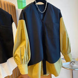 Autumn Fake Two Pieces Spliced Shirt Pockets Female Clothing Casual Loose Single-breasted Korean Basic Solid Color