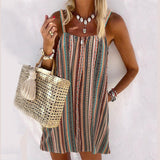 Dress Women 2021 Striped Sleeveless Mini Beach Dress Sexy Printed Festa Wear Praia Harajuku Casual Sling Vestido De