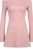 Backless Solid Knitted Dress Pink Beige Casual Chic and Elegant Fashion Slim A-line Mini Dresses Party Holiday