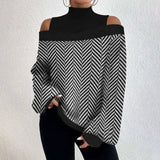 Women's Lantern Sleeves Geometric Print Tshirts Top Casual Loose Pullover High Neck T-shirt Roupas
