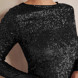 Women Sequins T-shirts Luxury Tops Spring Autumn Vintage Clothes y2k Slim Long Sleeve Tops Female Clothing Steetwear-Outfit