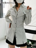 Patchwork Fake Two Piece Striped Shirt For Women Lapel Long Sleeve Colorblock Loose Blouses Female Fashion
