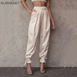 Autumn Lace Up Pencil Pants Sexy High Waist Pants Casual Pockets Zipper Trousers Women Office Lady Pants Street