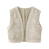 New V-Collar Leisure Embroidered Vest 6895023-Outfit