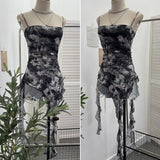 Sling Sleeve Vest Women Wearing Slimming Net Yarn Irregular Ribbon Sleeveless Top