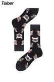 Harajuku Style Men Socks Black White Plaid Dot Cat Pattern Happy Socks New 2023 Hip Hop Combed Cotton
