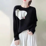 Heart-shaped Knitted Jumpers Women's Clothing Commute Autumn Winter Casual O-Neck Fashion Beading Patch Designs