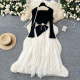 Gentle Wind Three-Dimensional Flower Collar Long Sleeve Knitted Mesh Tau Coop Ponopne Irregular Fairy