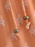 BOHO Orange Flower Print Long Skirt Spliced Ruched Ruffle Hem Hippie Women Ball Tassel Bow Waist Swing Skirts Holiday-Outfit