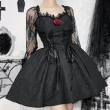 Autumn Style Dark Male Main Dress Design Feeling Slim Three-Dimensional Flower Lace Temperament Dress Woman-Outfit