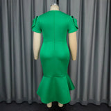 New Temperament Windy High-Waisted Fishtail Dress Solid-Color Party Commuter Dinner Dress Dress