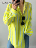 Fashion Casual Striped Shirt For Women Lapel Long Loose Colorblock Blouses Female Spring Clothing New 2022