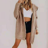Thick Trendy Hooded Open Front Knitted Sweater Skin-Friendly Loose Cardigan Solid Color For