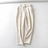 Casual Solid Color Pants For Women High Waist Belt Straight Long Pants Female 2021 Spring New Womens