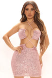 Sexy Sequins Backless Halter Sleeveless Midi