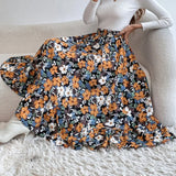 Printed Modest High Waist Elastic Waist Print Midi A-Line