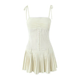 New Pleated Hem Slim Mini Suspender Dress-Outfit