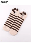 Cartoon Harajuku Rabbit Fox Bear Deer Cute Fluffy Coral Velvet Women Cotton Socks Autumn Winter Thick Warm Home Floor