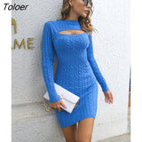 Knitted Short Dress Woman Sexy Bodycon Hollow Red Twist Sweater Dress Casual Solid Autumn Winter Basic Dresses