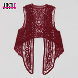 Jastie Asymmetric Open Stitch Cardigan Summer Beach Boho Hippie People Style Crochet Knit Embroidery Blouse sleeveless Vest