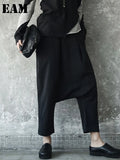 New Spring Solid Color High Elastic Waist Black Losoe Knitting Split Joint Cross Pants Women Trousers Fashion Tide