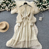 Spring Dress New Elegant Famous Color Nails Half High-Collar Lantern Sleeve Flowers With Large Skirt